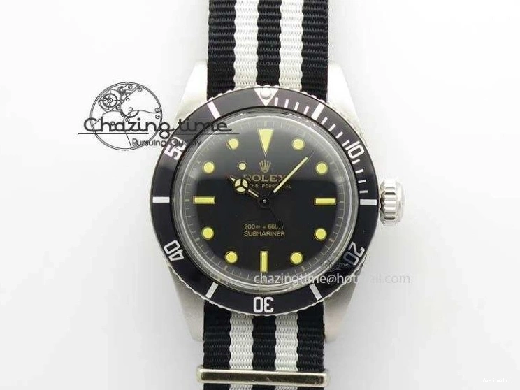 200m 660ft A2836 Nylon On Black Submariner Dial Vintage SS Strap Date No 0123